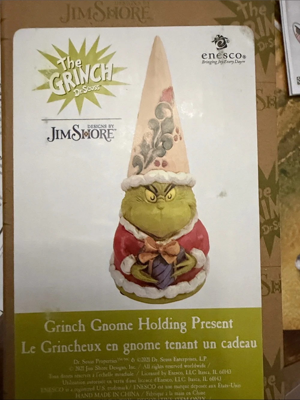 NIB Jim Shore Dr. Seuss The Grinch $45 Gnome Holding a Gift Figurine, 5.5 Inch